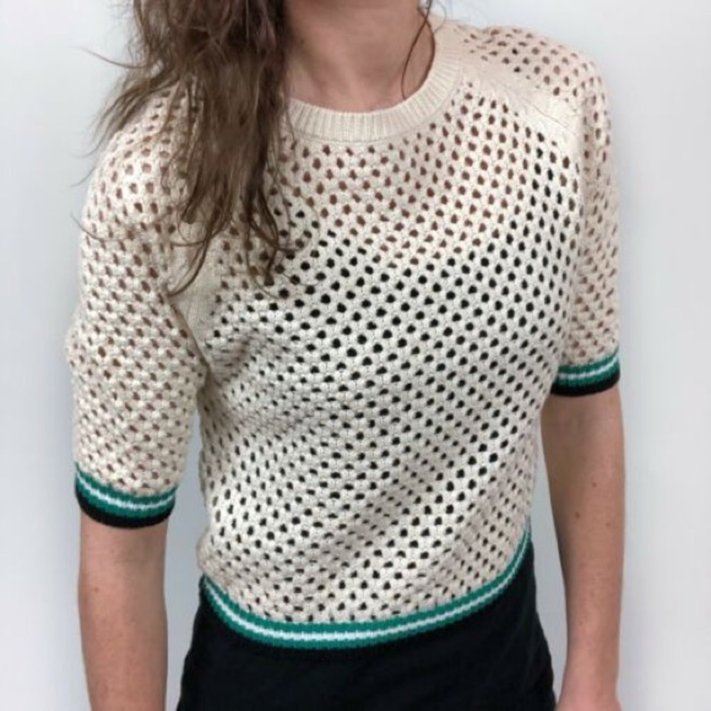 Endless Rose cream crew neck short sleeve open weave sweater L